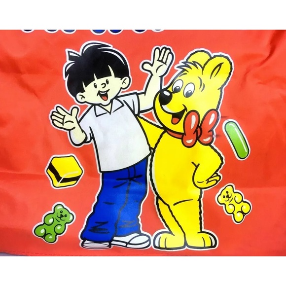 Haribo Candy Themed Red Tote Bag Unique Haribo Bear Boy Blue Logo Wood Handle - Picture 2 of 9